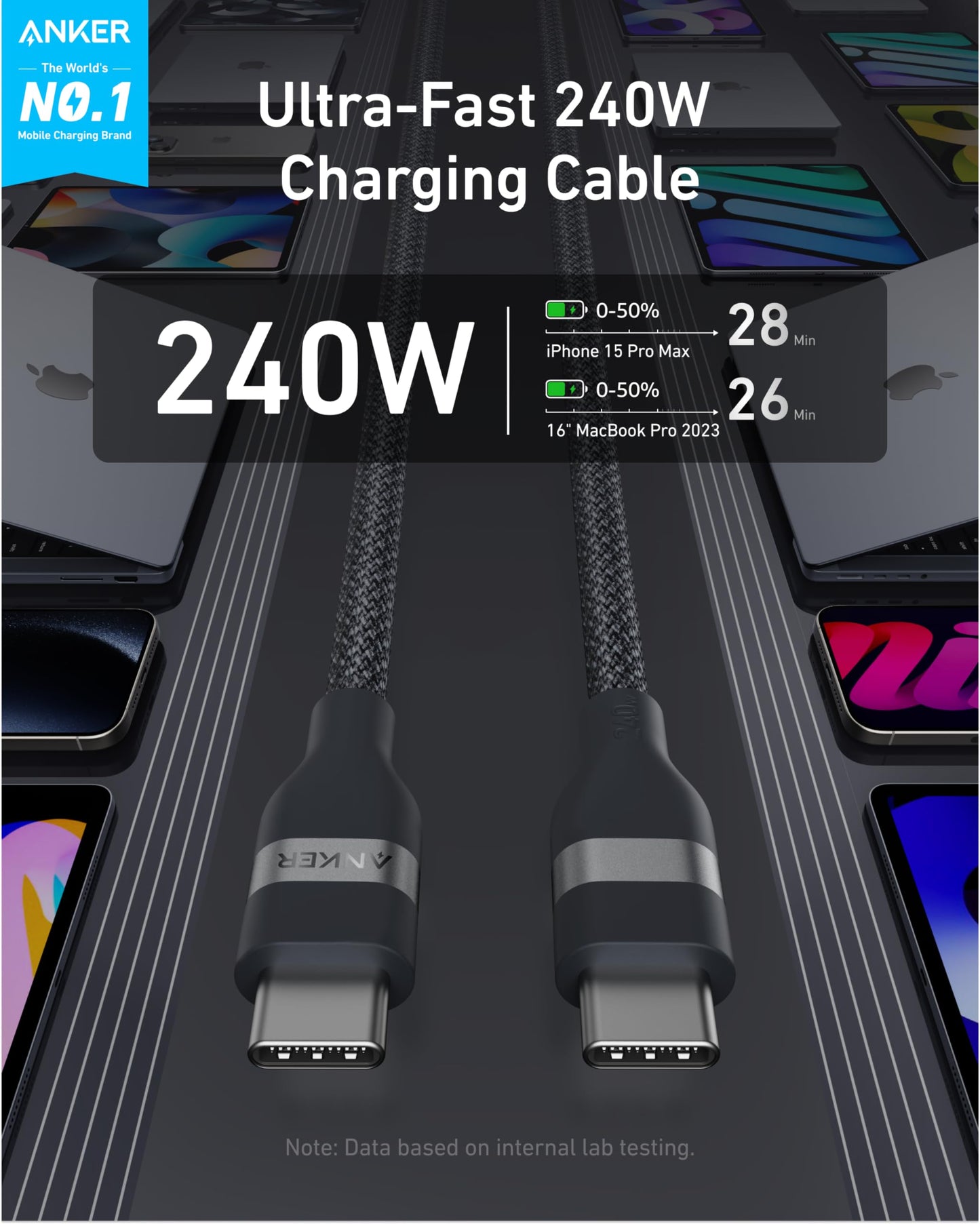Anker Laptop Power Bank (25K, 165W, Built-In and Retractable Cables) and Anker USB-C to USB-C Cable (240W, Upcycled-Braided)
