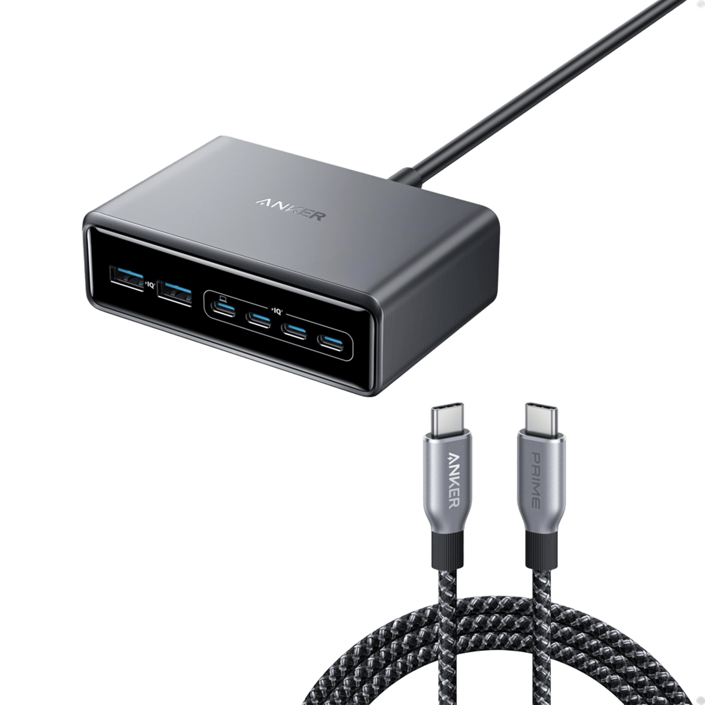 Anker Prime Charger (200W, 6 Ports, GaN)  and Anker Prime USB-C to USB-C Cable 240W