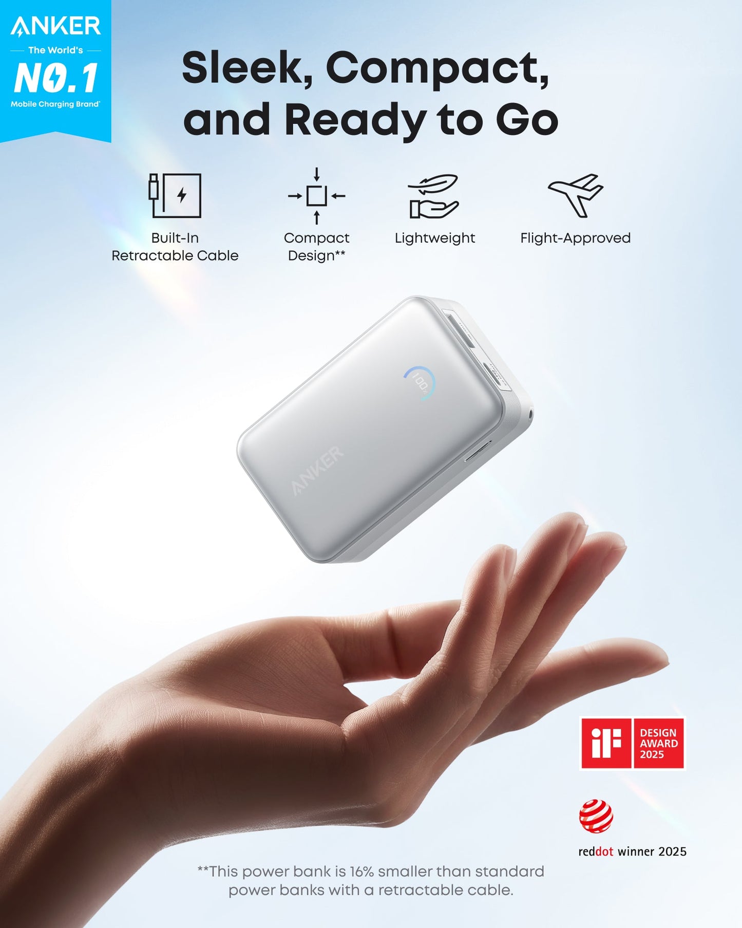 Anker Nano Power Bank (10K, 45W, Built-In Retractable USB-C Cable)