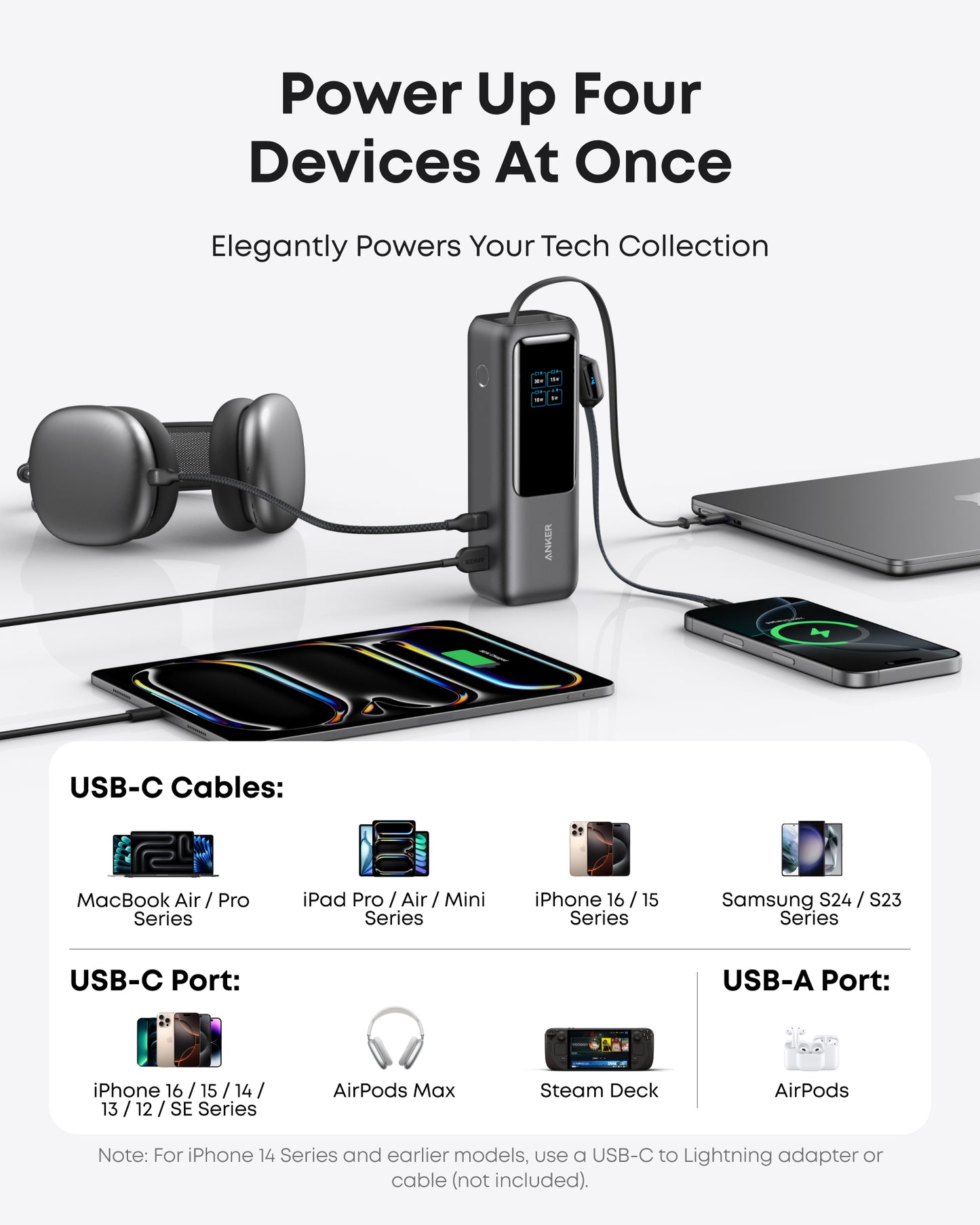 Anker Laptop Power Bank (25K, 165W, Built-In and Retractable Cables) and Anker USB-C to USB-C Cable (240W, Upcycled-Braided)