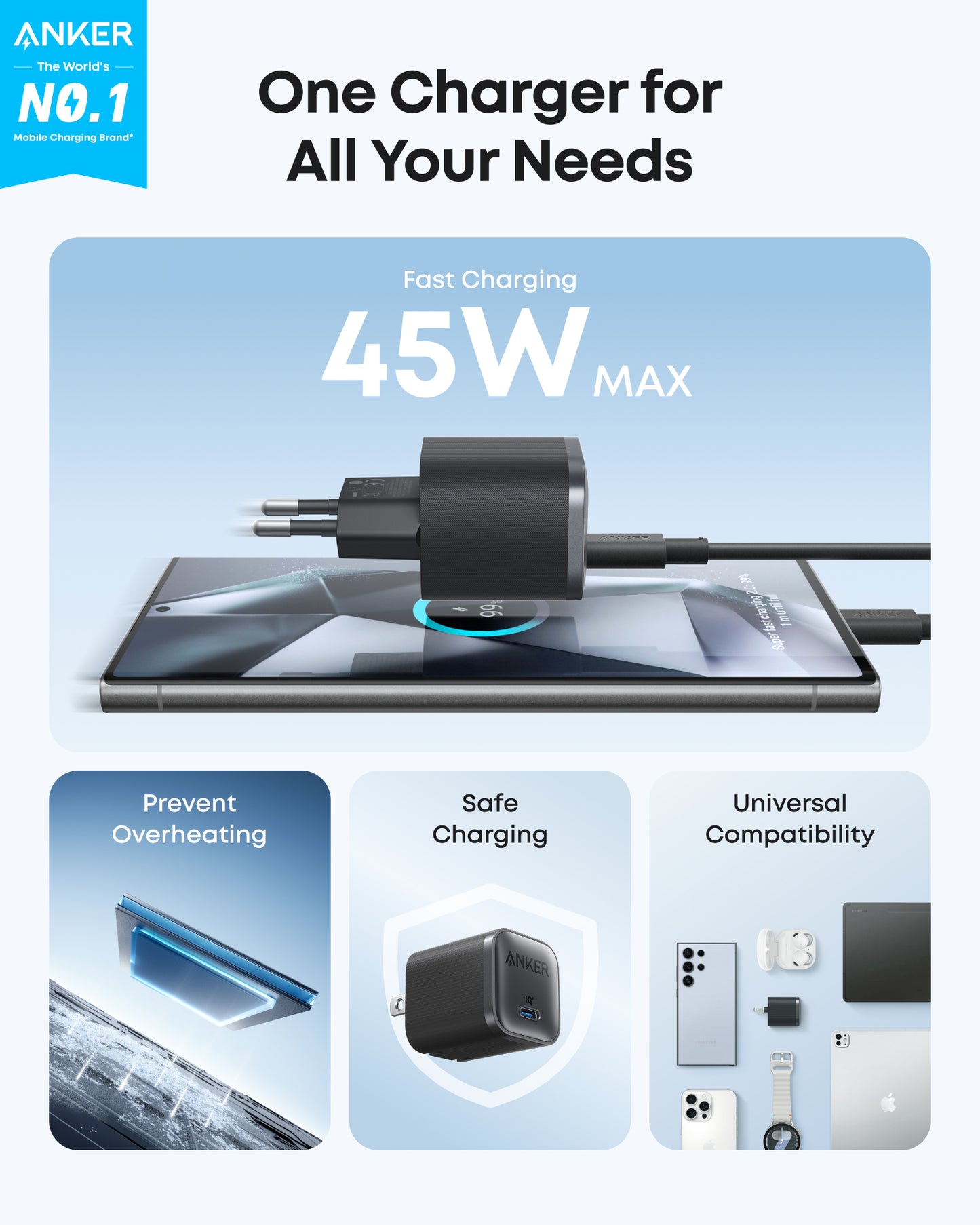 Anker Nano Charger (45W) with USB-C to USB-C Cable