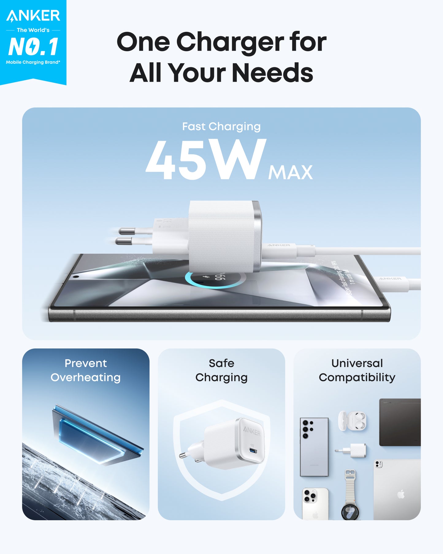 Anker Nano Charger (45W) with USB-C to USB-C Cable