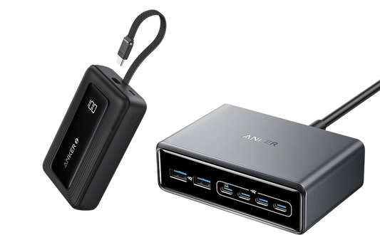 Anker Zolo Power Bank (20K,30W,Built-In USB-C Cable) and Anker Prime Charger (200W, 6 Ports, GaN)