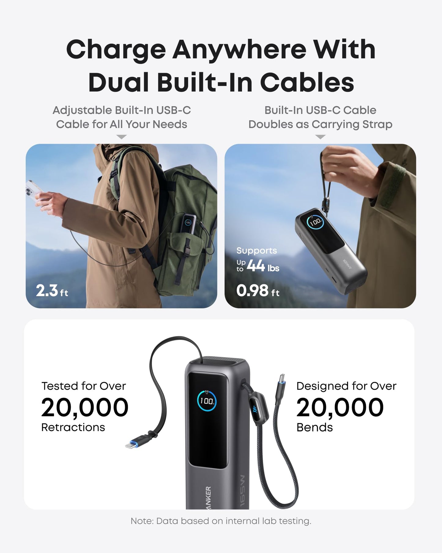 Anker Laptop Power Bank (25K, 165W, Built-In and Retractable Cables) and Anker USB-C to USB-C Cable (240W, Upcycled-Braided)
