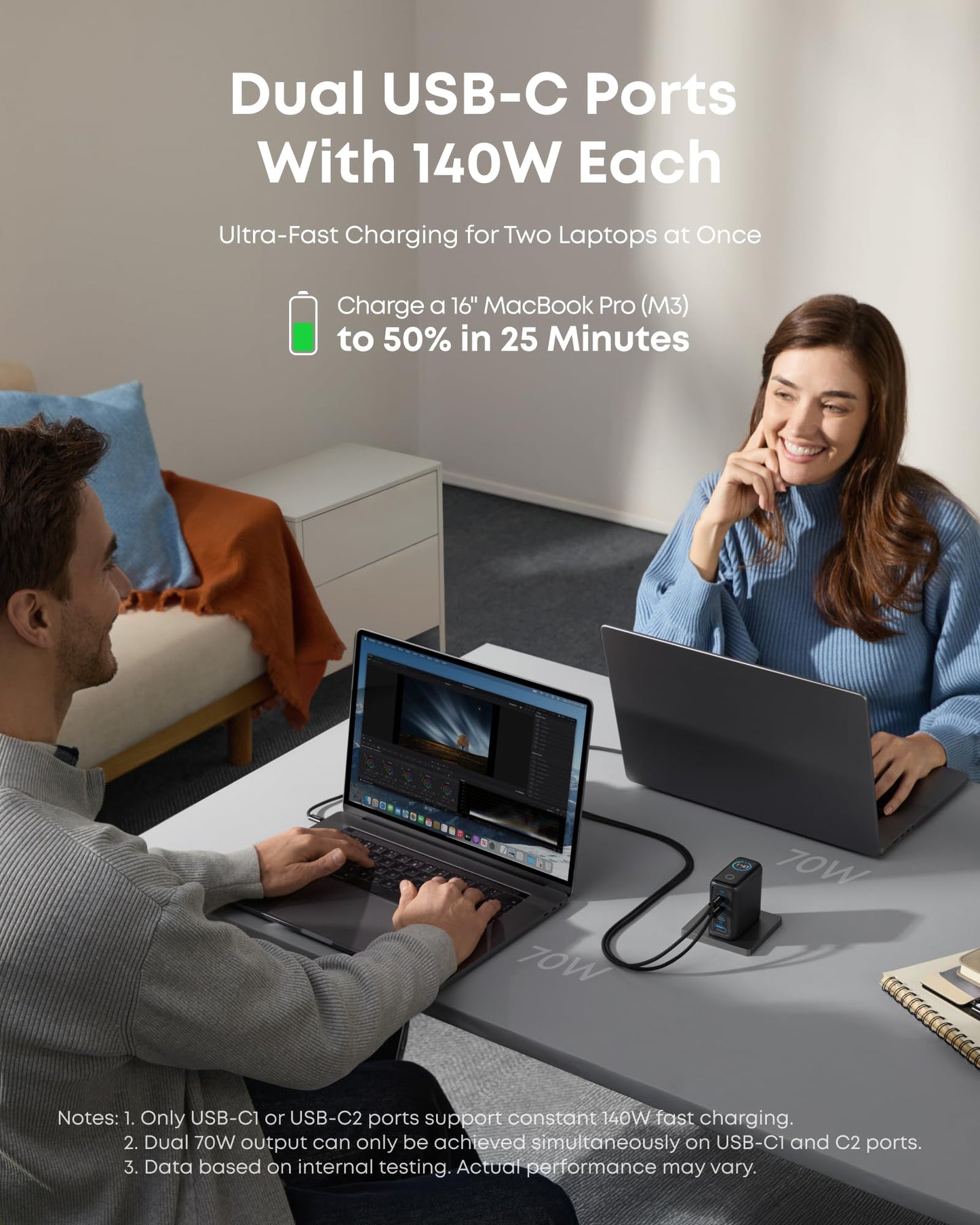 Anker Laptop Charger (140W, 4-Port, PD 3.1) with USB-C Cable