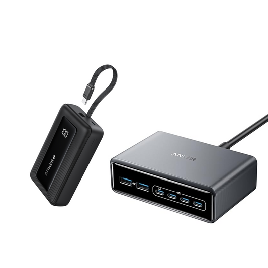 Anker Zolo Power Bank (20K,30W,Built-In USB-C Cable) and Anker Prime Charger (200W, 6 Ports, GaN)