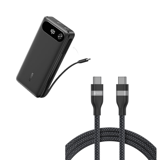 Anker Power Bank (20K, 87W, Built-In USB-C Cable) and Anker USB-C to USB-C Cable