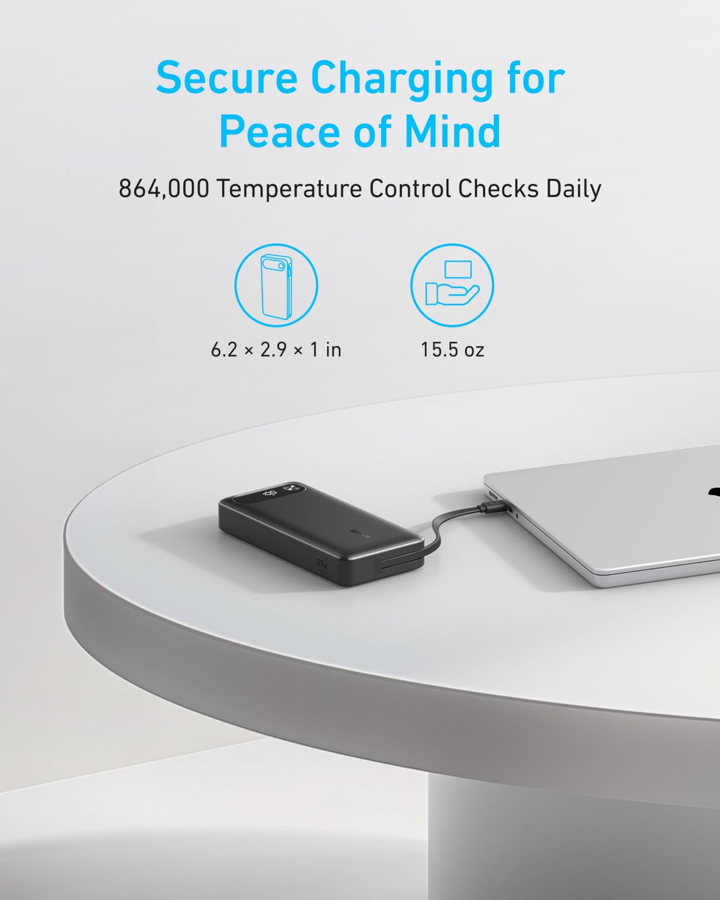 Anker Power Bank (20K, 87W, Built-In USB-C Cable) and Anker USB-C to USB-C Cable