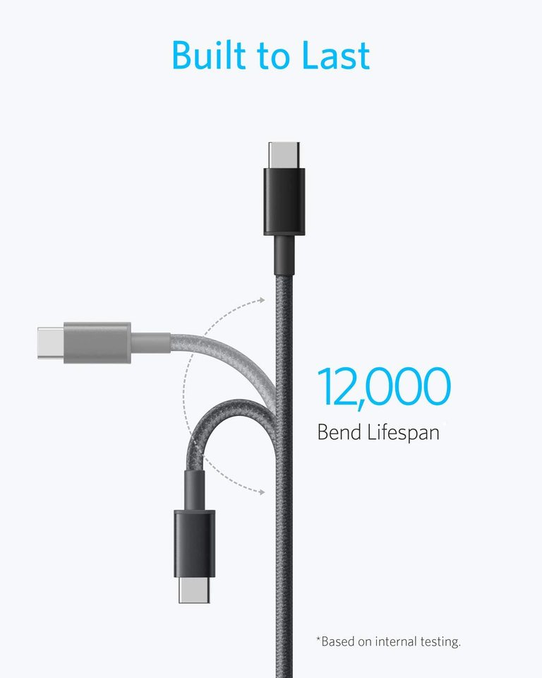 USB-C to USB-C Cable (6ft, Braided, 60W) 2pack Black