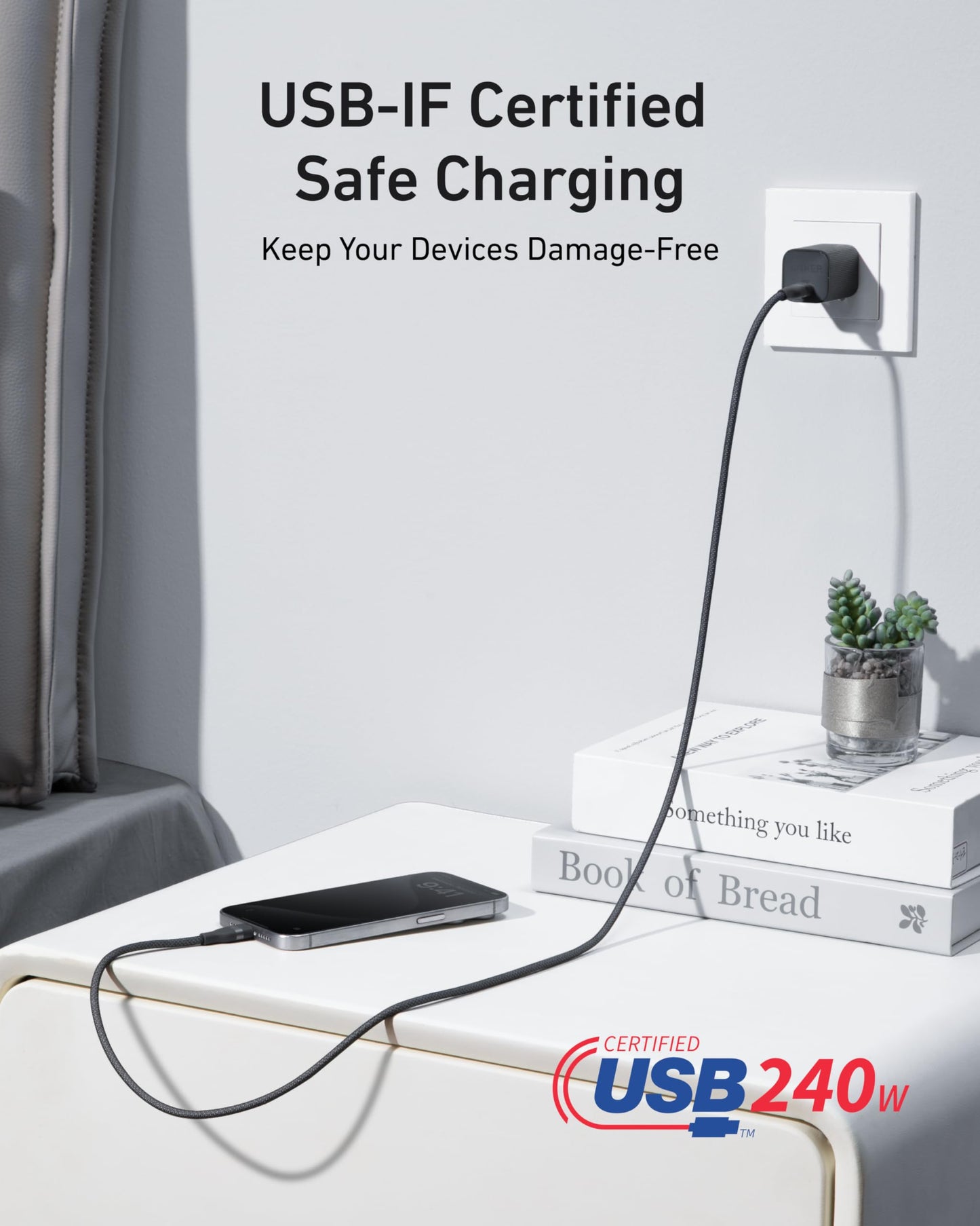 Ładowarka Anker 735 (Nano II 65 W) i Kabel Anker USB-C do USB-C (240 W, pleciony z materiałów pochodzących z recyklingu)