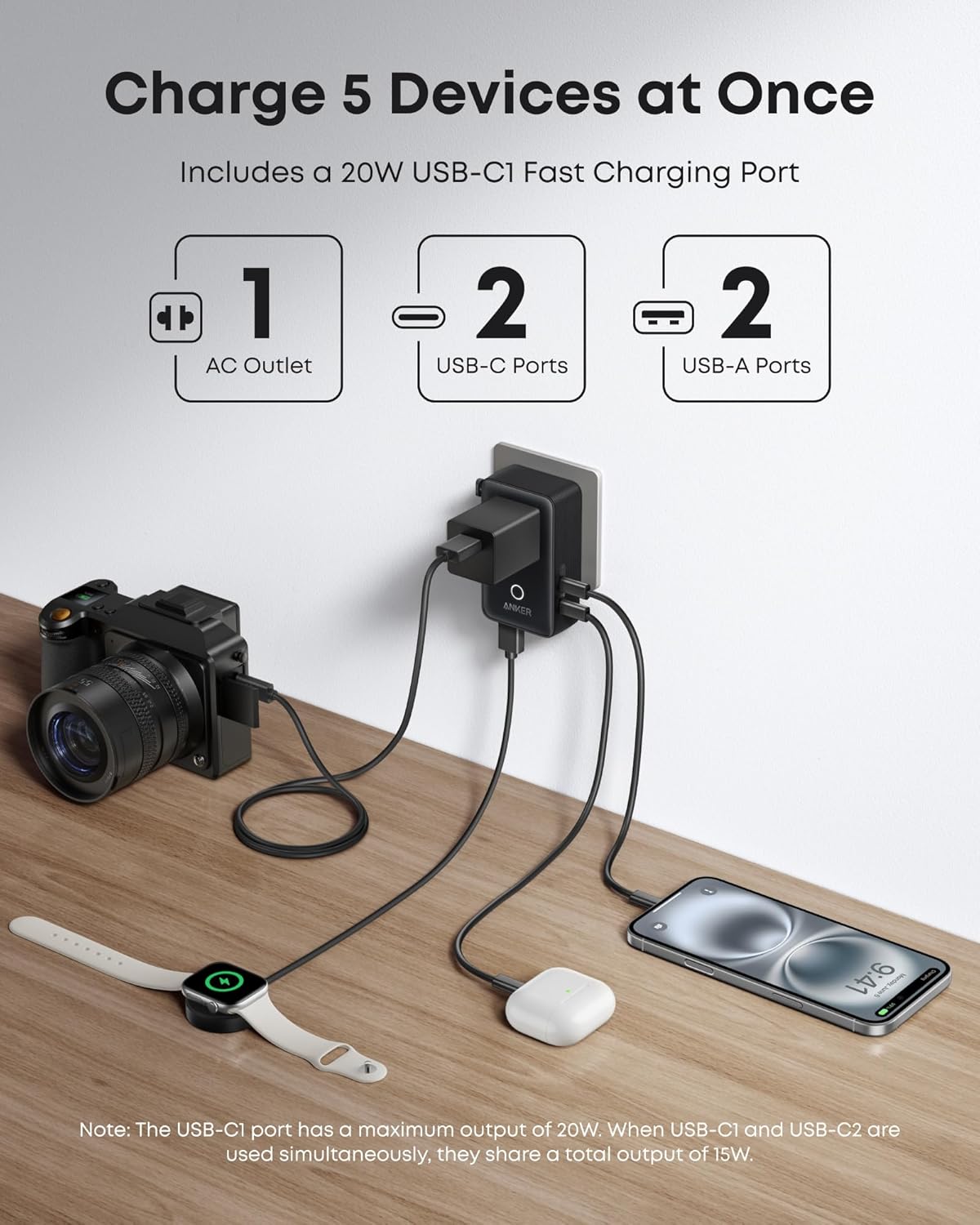 Anker Laptop Charger (140W, 4-Port, PD 3.1) with USB-C Cable and Anker Nano Travel Adapter (5-in-1, 20W, 1-Pack)