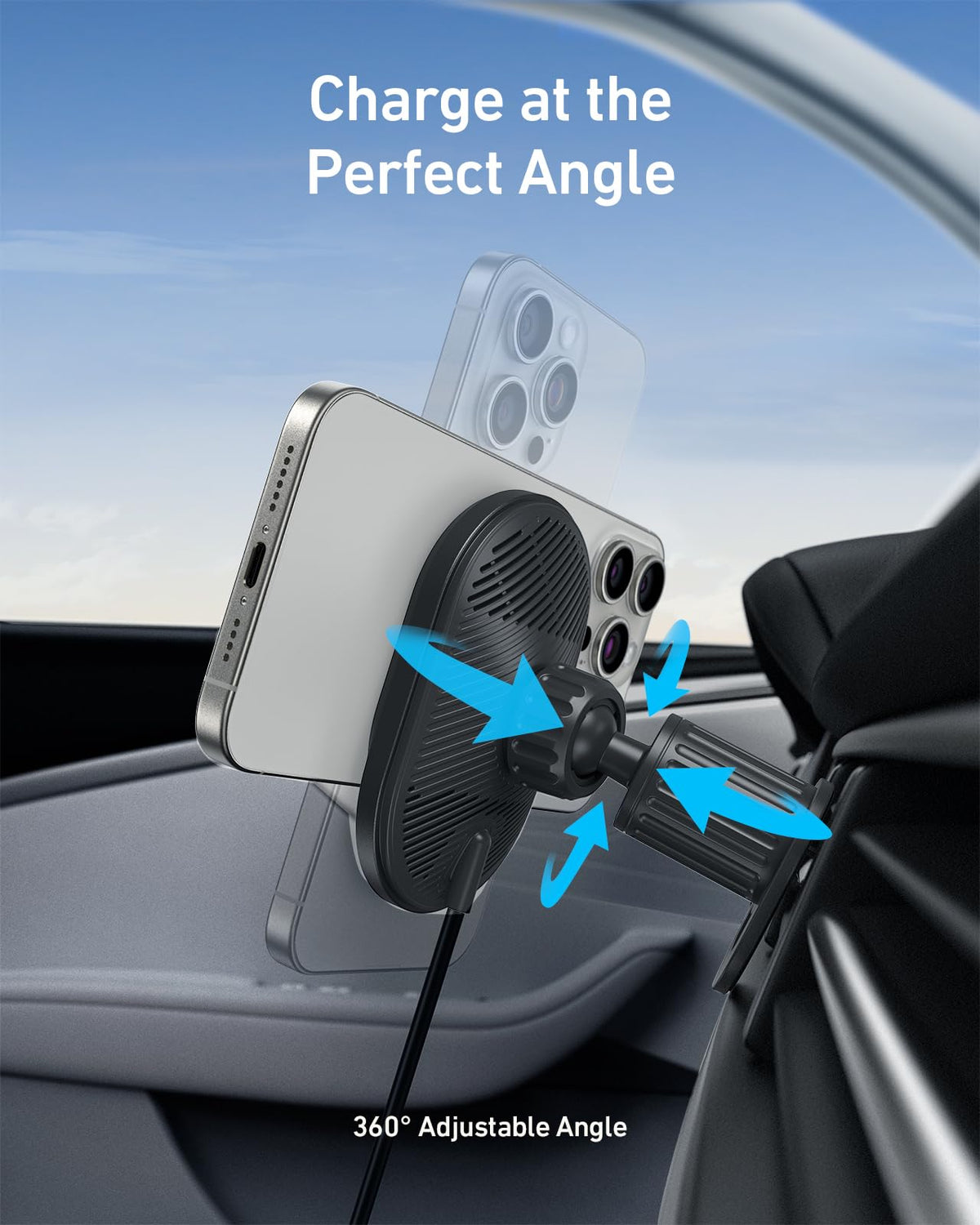 Anker MagGo Wireless Car Charger (Pad, Built-In USB-C Cable)