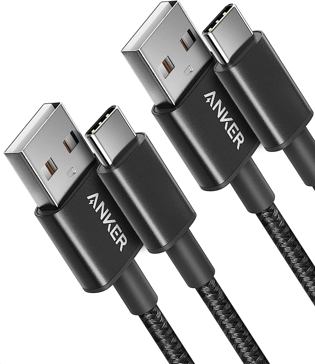 Nylon USB-C to USB-A 2.0 Cable 3ft 2Pack Black