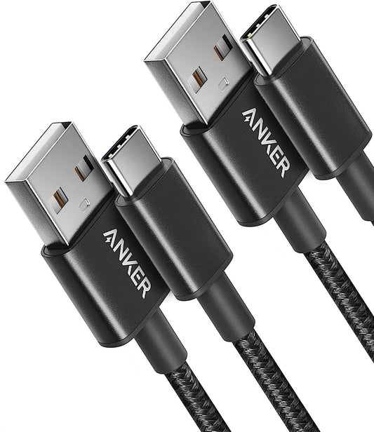 Nylon USB-C to USB-A 2.0 Cable 3ft 2Pack Black