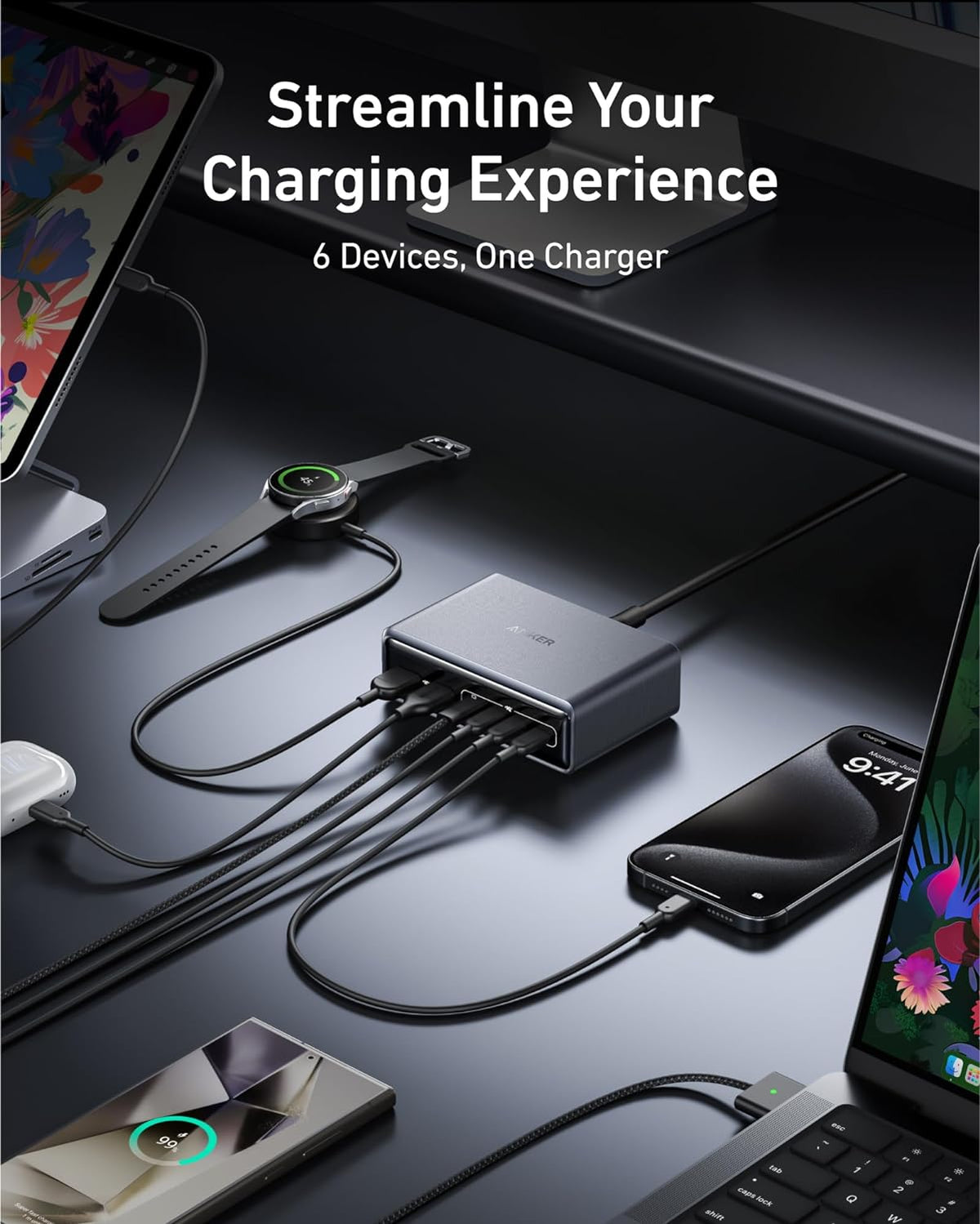 Anker Power Bank (20K, 87W, Built-In USB-C Cable), Anker Prime 67W GaN Wall Charger (3 Ports) and Anker Prime Charger (200W, 6 Ports, GaN)