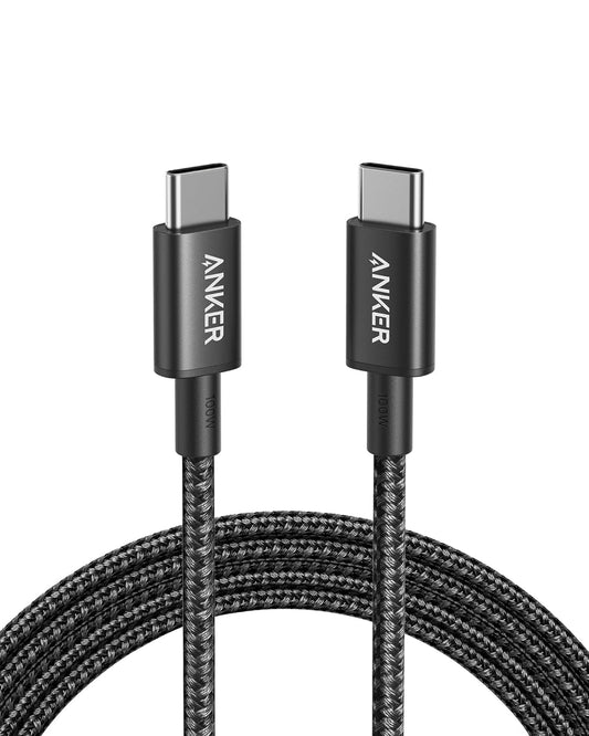 USB-C to USB-C Cable (6ft, Braided, 100W) Black