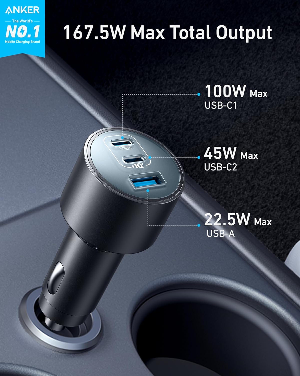 Anker Car Charger (167.5W, 3 Ports)