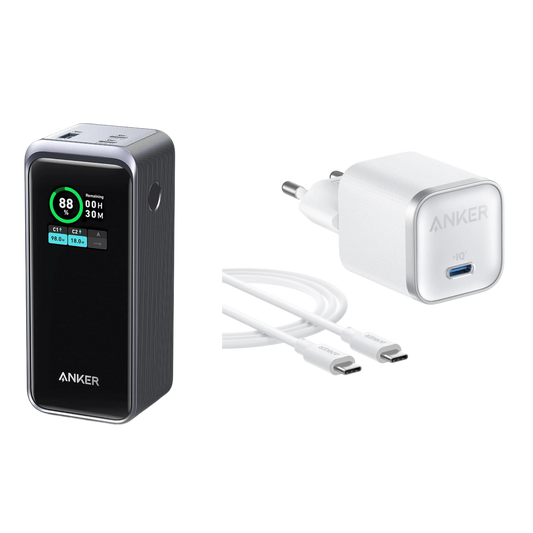 Anker Prime 20,000mAh Power Bank (200W) and Anker Nano Charger (45W) with USB-C to USB-C Cable