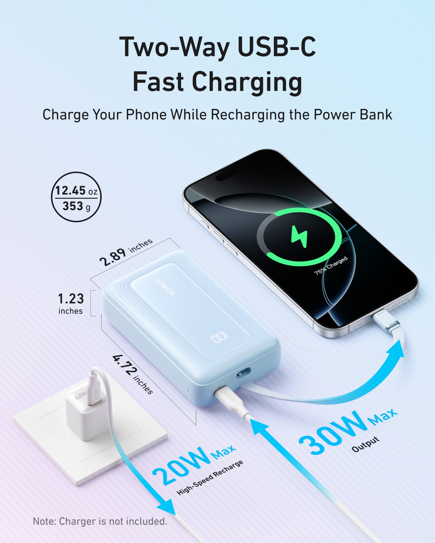 Anker Zolo Power Bank (20K,30W,Built-In USB-C Cable)