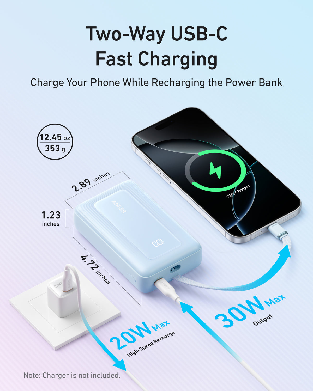 Anker Zolo Power Bank (20K,30W,Built-In USB-C Cable)