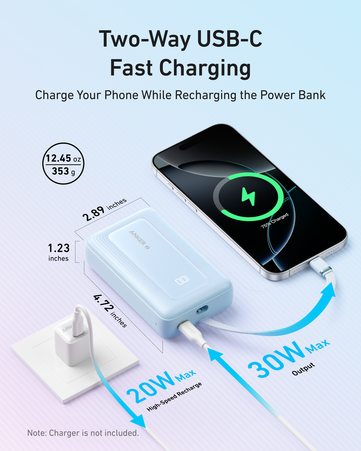 Anker Zolo Power Bank (20K,30W,Built-In USB-C Cable)