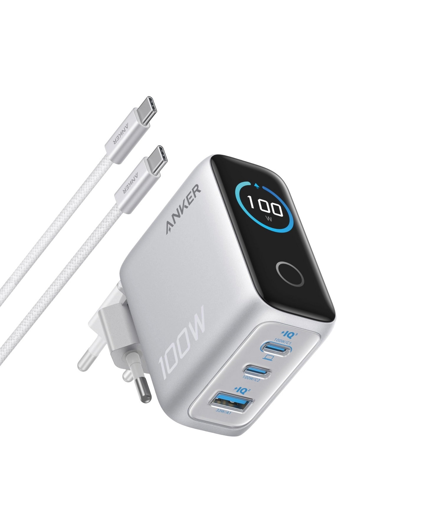 Anker Charger (100W, 3 Ports, Smart Display)