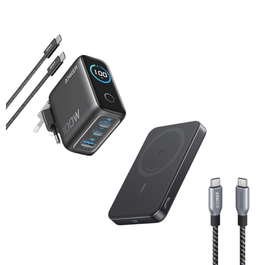 Anker Charger (100W, 3 Ports, Smart Display),Anker MagGo Power Bank (10K, Slim) and Anker Prime USB-C to USB-C Cable
