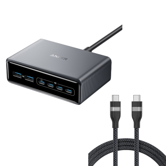 Ładowarka Anker Prime (200 W, 6 portów, GaN) i Kabel Anker USB-C do USB-C (240 W, pleciony z recyklingu)