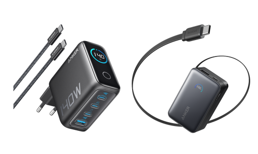 Anker Laptop Charger (140W, 4-Port, PD 3.1) with USB-C Cable and Anker Nano Power Bank (10K, 45W, Built-In Retractable USB-C Cable)