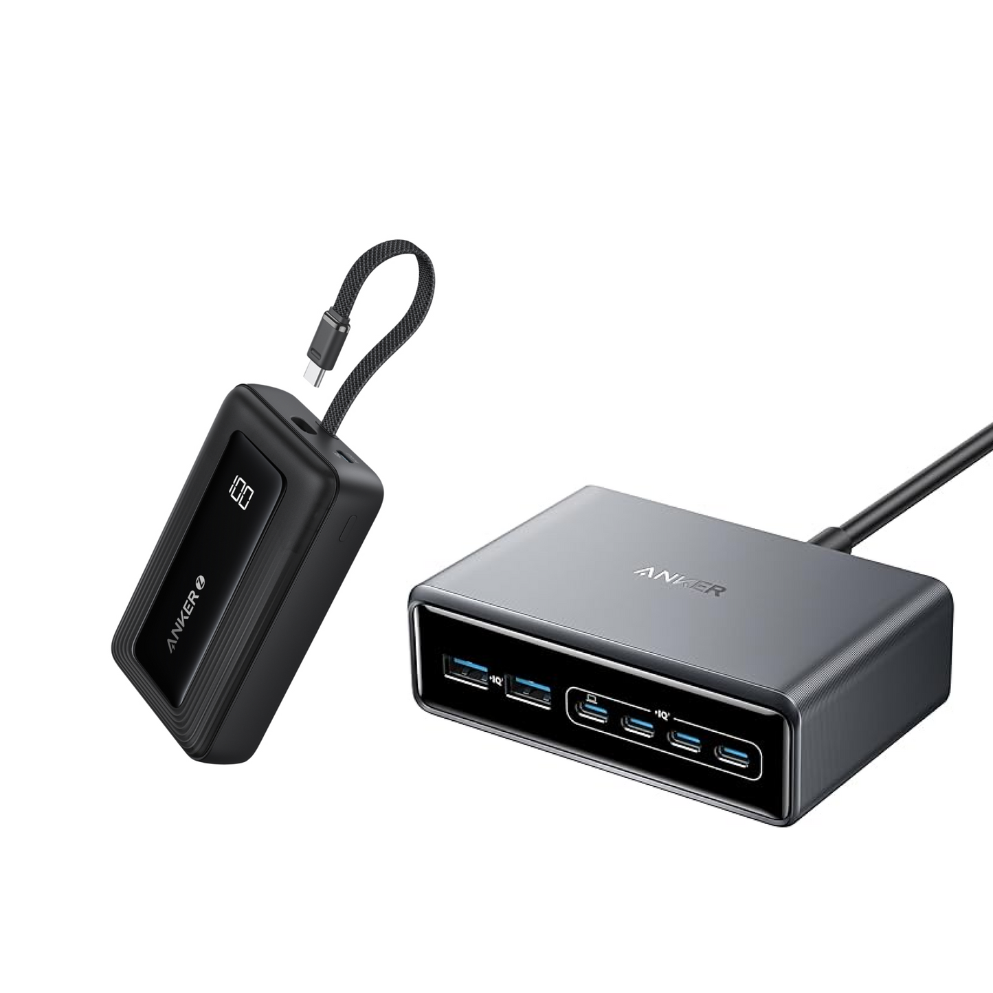Anker Zolo Power Bank (20K,30W,Built-In USB-C Cable) and Anker Prime Charger (200W, 6 Ports, GaN)