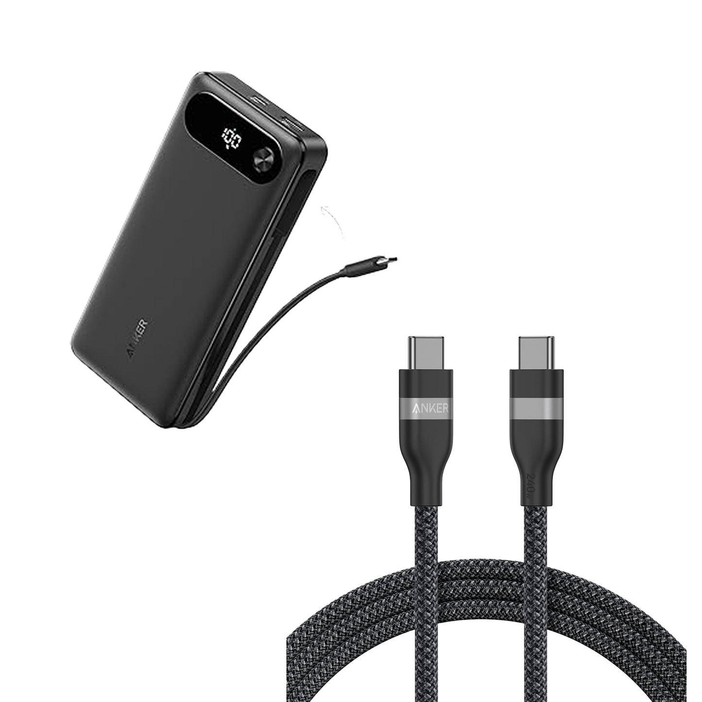 Anker Power Bank (20K, 87W, Built-In USB-C Cable) and Anker USB-C to USB-C Cable