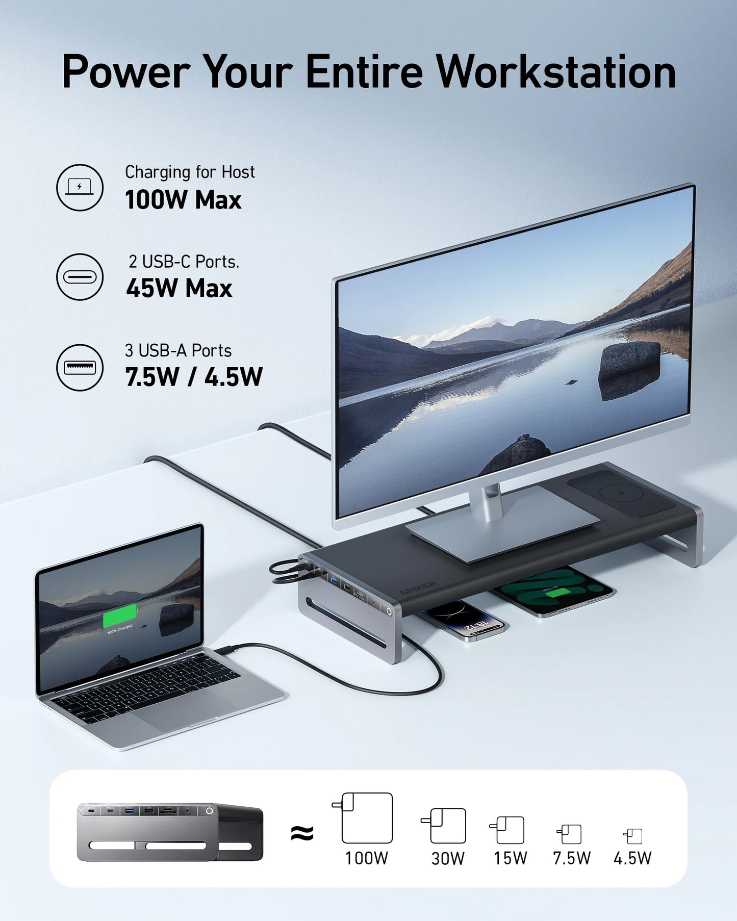 Anker <b>675</b> USB-C Docking Station (12-in-1, Monitor Stand, Wireless)