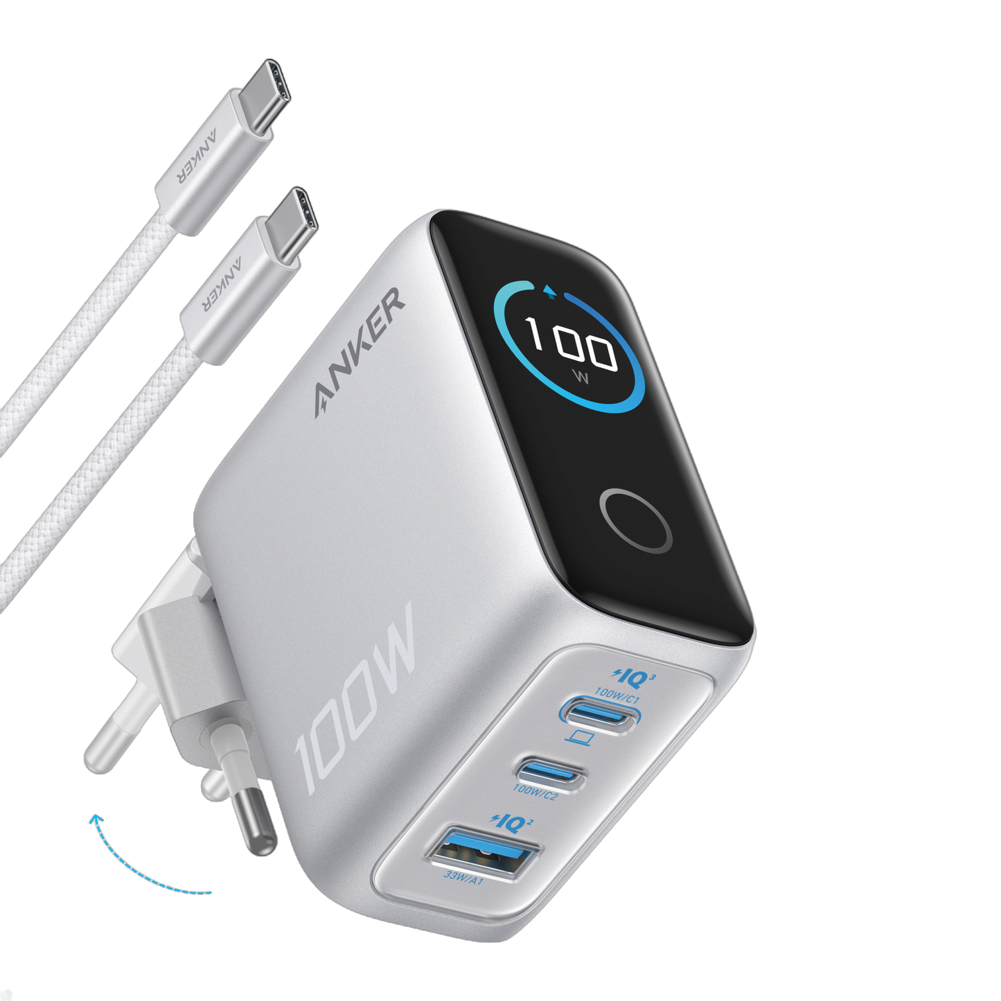 Anker Charger (100W, 3 Ports, Smart Display)