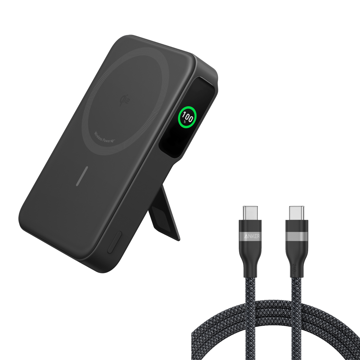 Anker MagGo Power Bank (10K) and Anker USB-C to USB-C Cable (240W, Upcycled-Braided)