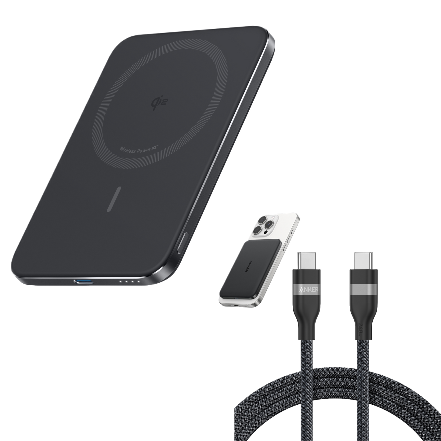 Anker Nano Power Bank (5K, MagGo, Slim) and Anker USB-C to USB-C Cable (240W, Upcycled-Braided)