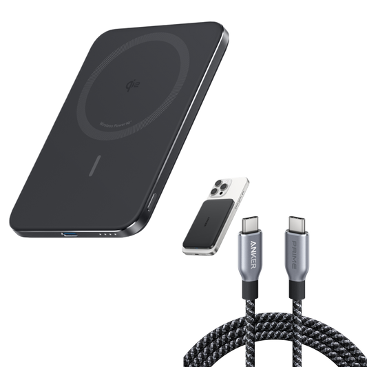 Anker Nano Power Bank (5K, MagGo, Slim) and Anker Prime USB-C to USB-C Cable (240W, Upcycled-Braided)