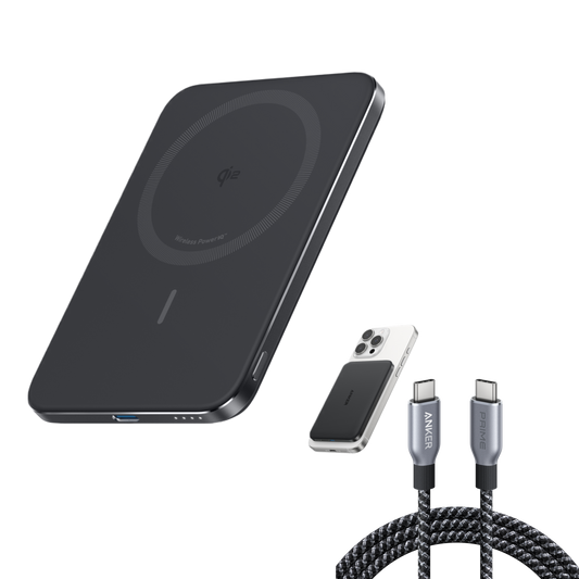 Anker Nano Power Bank (5K, MagGo, Slim) and Anker Prime USB-C to USB-C Cable (240W, Upcycled-Braided)