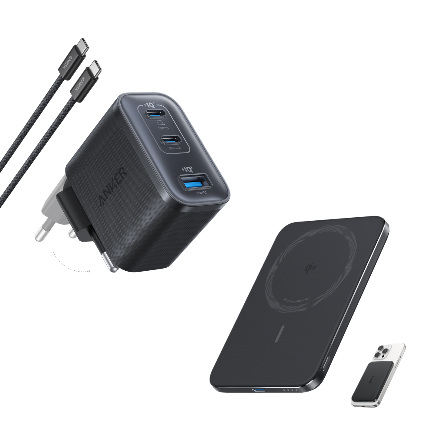 Anker Nano Power Bank (5K, MagGo, Slim) and Anker Nano Charger (70W, 3 Ports)