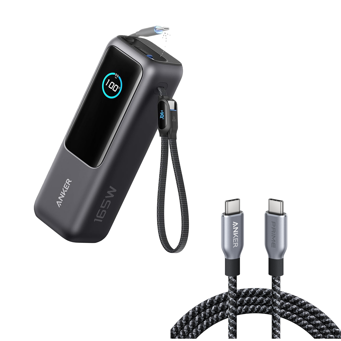 Anker Laptop Power Bank (25K, 165W, Built-In and Retractable Cables) and Anker USB-C to USB-C Cable (240W, Upcycled-Braided)