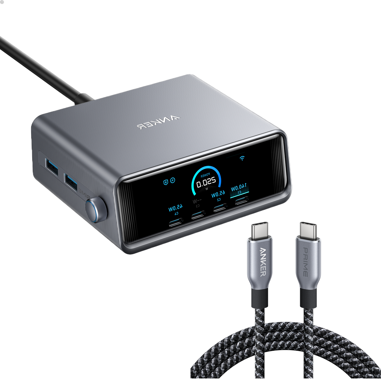 Anker Prime Charger (250W, 6 Ports, GaNPrime) with USB-C to USB-C Cable (240W)
