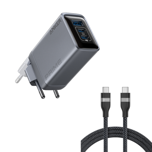 Ładowarka Anker Prime (100 W, 3 porty, GaN) i Kabel Anker USB-C do USB-C (240 W, pleciony z recyklingu)